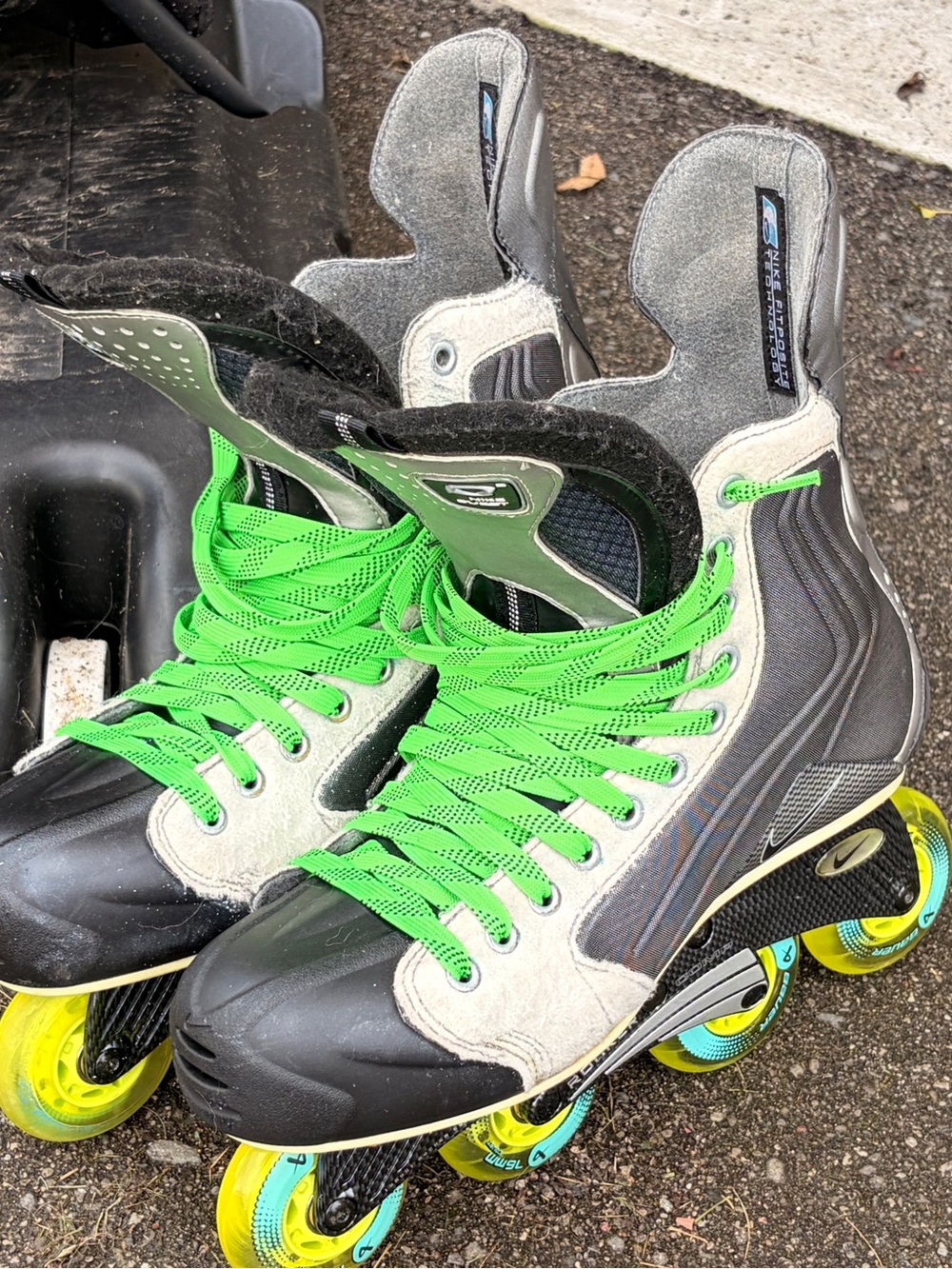 Men’s Nike Inline Skates - Black, Gray & Green with Neon Yellow Wheels-Size 13 D